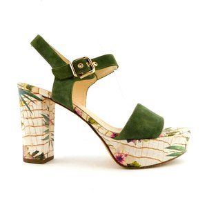 HOGL Green Suede Ankle Strap Floral Block Heel Platform Sandals 7UK/9.5US